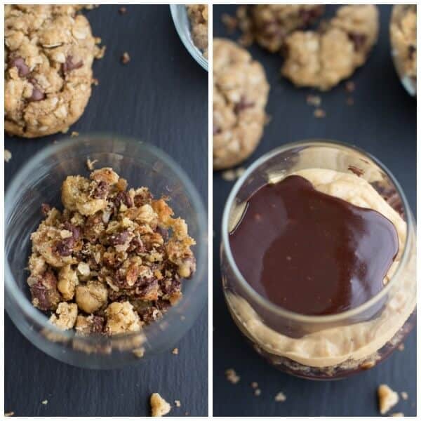 Quick + Easy Oatmeal Chocolate Chip Cookie Peanut Butter Fudge Parfaits | halfbakedharvest.com