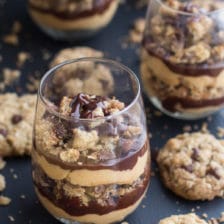 Quick + Easy Oatmeal Chocolate Chip Cookie Peanut Butter Fudge Parfaits.