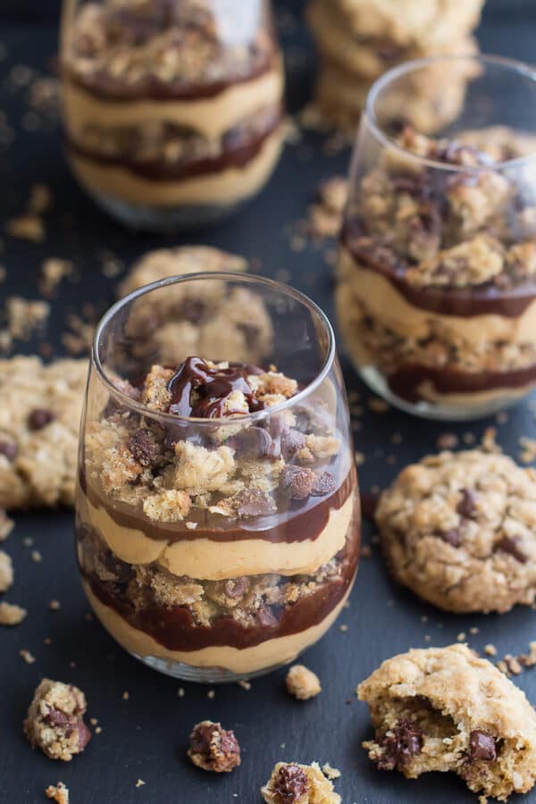 Quick + Easy Oatmeal Chocolate Chip Cookie Peanut Butter Fudge Parfaits | halfbakedharvest.com