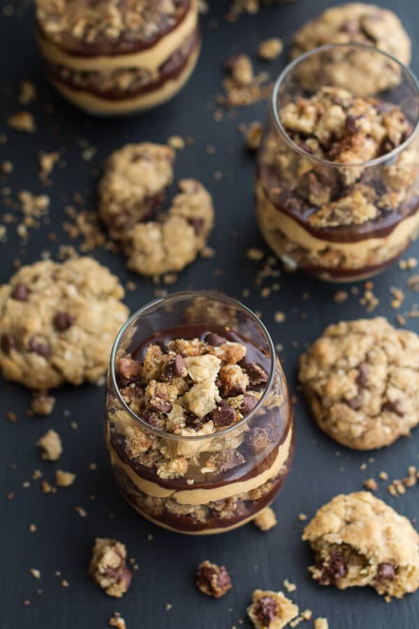 Quick + Easy Oatmeal Chocolate Chip Cookie Peanut Butter Fudge Parfaits | halfbakedharvest.com