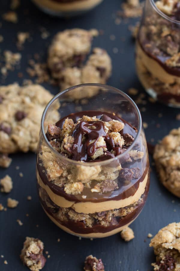 Quick + Easy Oatmeal Chocolate Chip Cookie Peanut Butter Fudge Parfaits | halfbakedharvest.com
