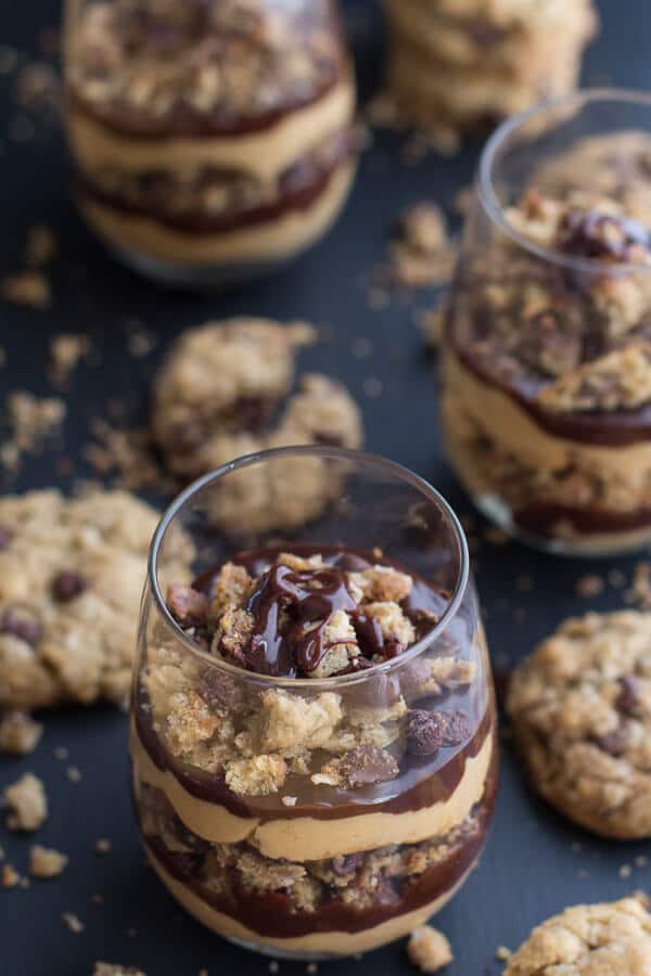 Quick + Easy Oatmeal Chocolate Chip Cookie Peanut Butter Fudge Parfaits | halfbakedharvest.com