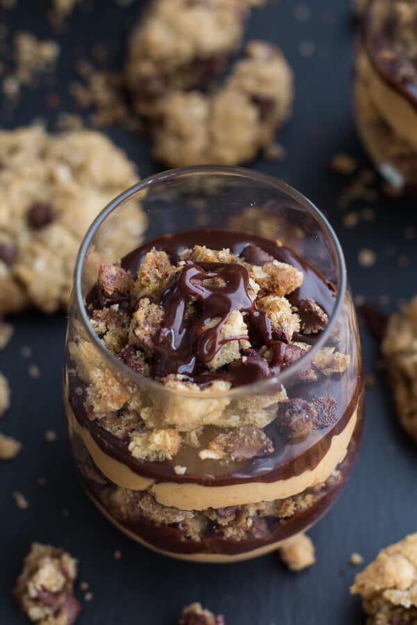 Quick + Easy Oatmeal Chocolate Chip Cookie Peanut Butter Fudge Parfaits | halfbakedharvest.com