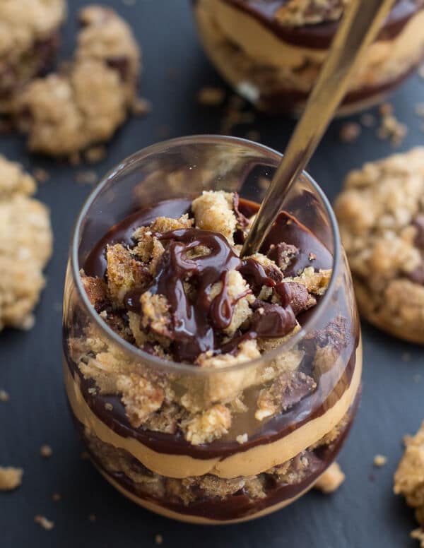 Quick + Easy Oatmeal Chocolate Chip Cookie Peanut Butter Fudge Parfaits | halfbakedharvest.com