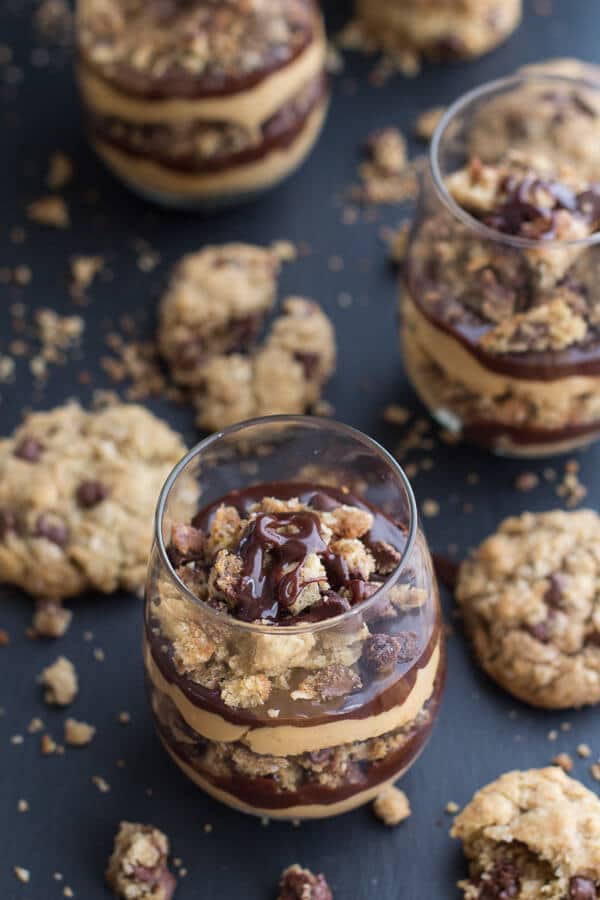 Quick + Easy Oatmeal Chocolate Chip Cookie Peanut Butter Fudge Parfaits | halfbakedharvest.com