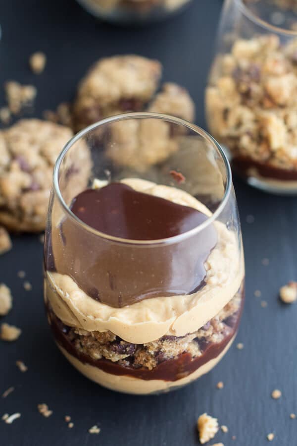 Quick + Easy Oatmeal Chocolate Chip Cookie Peanut Butter Fudge Parfaits | halfbakedharvest.com