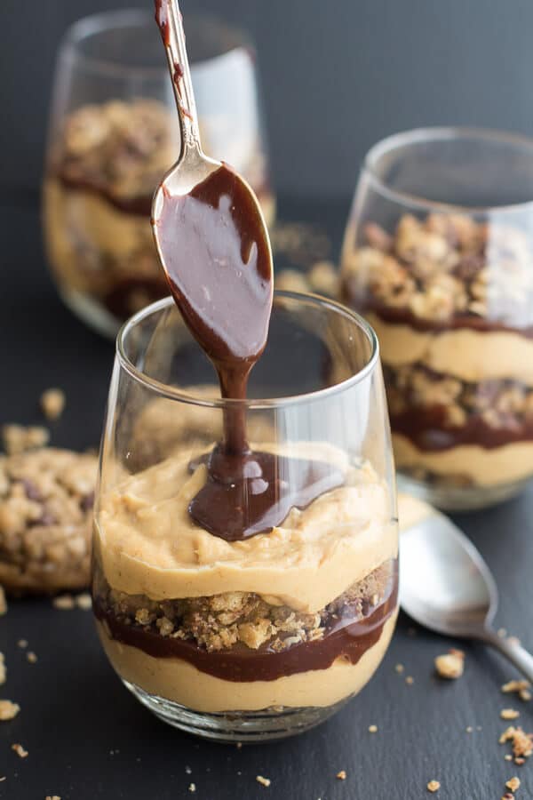 Quick + Easy Oatmeal Chocolate Chip Cookie Peanut Butter Fudge Parfaits | halfbakedharvest.com