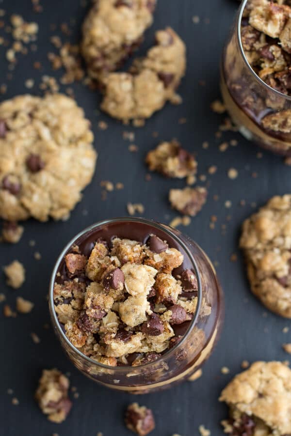 Quick + Easy Oatmeal Chocolate Chip Cookie Peanut Butter Fudge Parfaits | halfbakedharvest.com