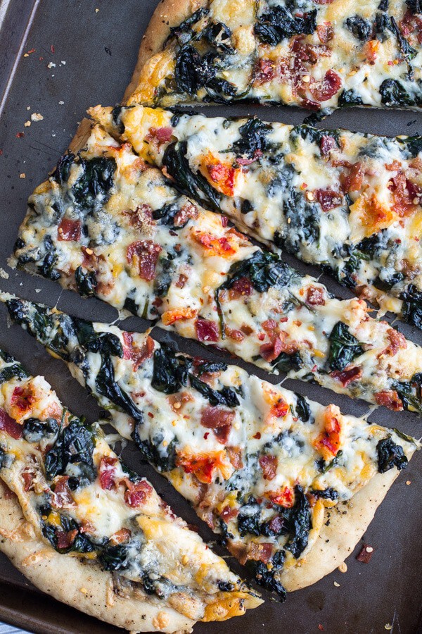 Brown Butter Lobster and Spinach Pizza with Bacon + Fontina | halfbakedharvest.com