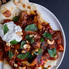 Saucy Indian Spiced Chicken with Naan.