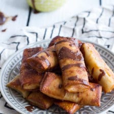 Sweet Banana Lumpia with Milk Chocolate Toasted Coconut Butter.
