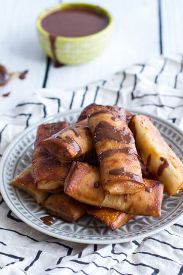 Sweet Banana Lumpia with Milk Chocolate Toasted Coconut Butter.