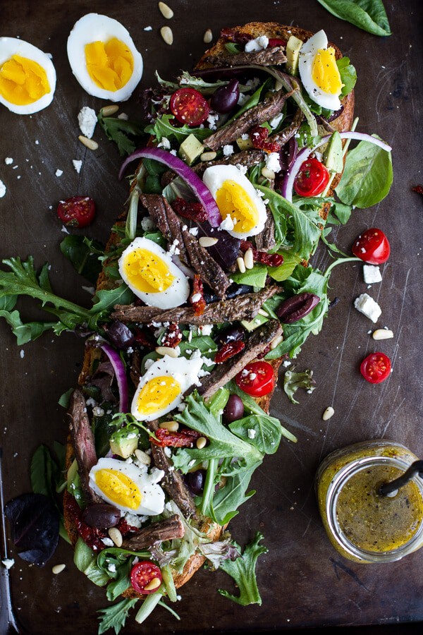 Greek Steak Salad French Bread with Soft Boiled Eggs + Feta | halfbakedharvest.com @hbharvest
