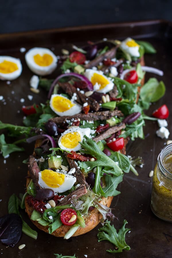Greek Steak Salad French Bread with Soft Boiled Eggs + Feta | halfbakedharvest.com/