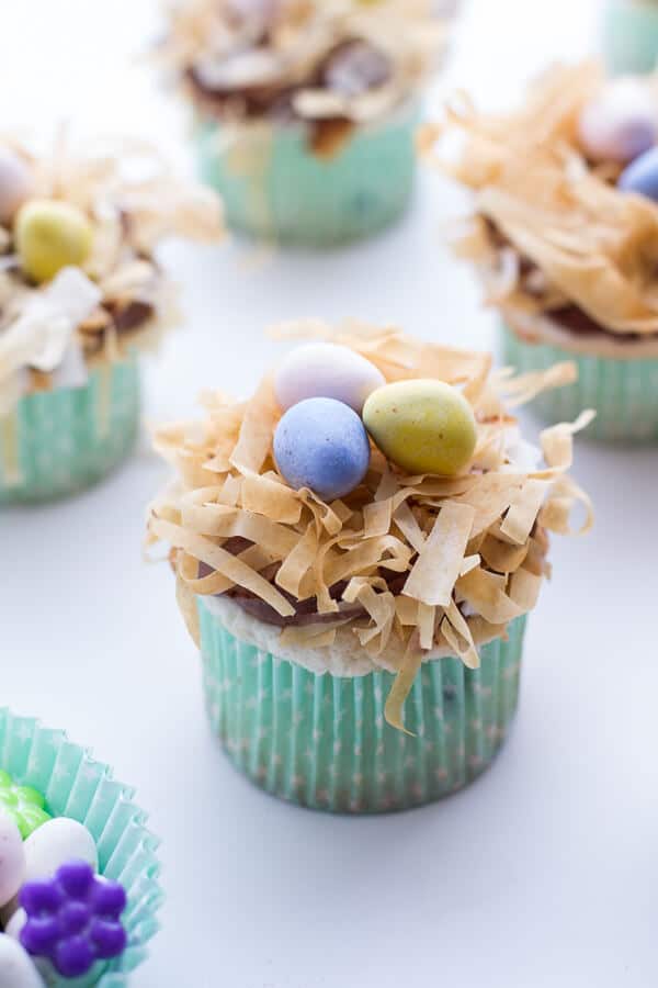 Angel Food Cupcakes with Chocolate Whipped Coconut Frosting + Crispy Phyllo Nest.-9