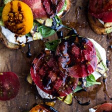 Grilled Caprese Toast with Burrata Cheese + Grilled Avocados.