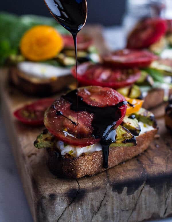 Grilled Caprese Toast with Burrata Cheese + Grilled Avocados | halfbakedharvest.com