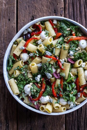 Simple Grilled Kale + Red Pepper Tuscan Pasta Salad.