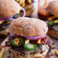 Spicy Peanut Butter Bacon Sliders.