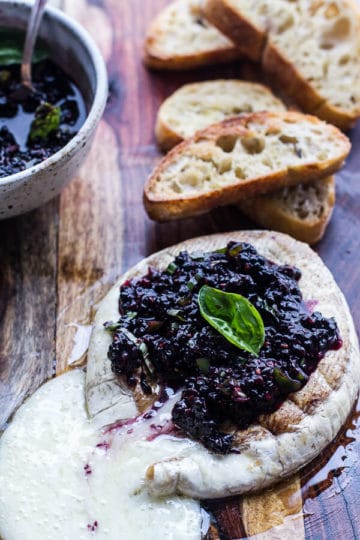 Grilled Brie with Blackberry Basil Smash Salsa.