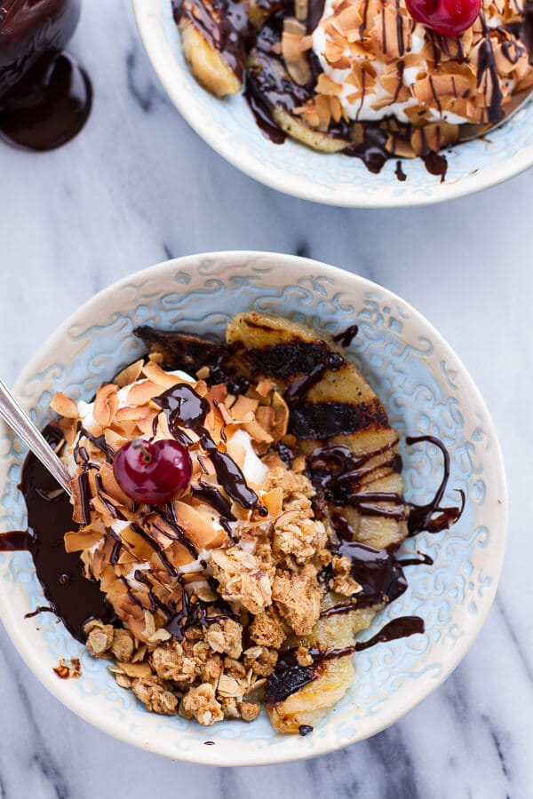 Vegan Deconstructed Boozy Mocha Drenched Grilled Banana Coconut Cream Pies | halfbakedharvest.com