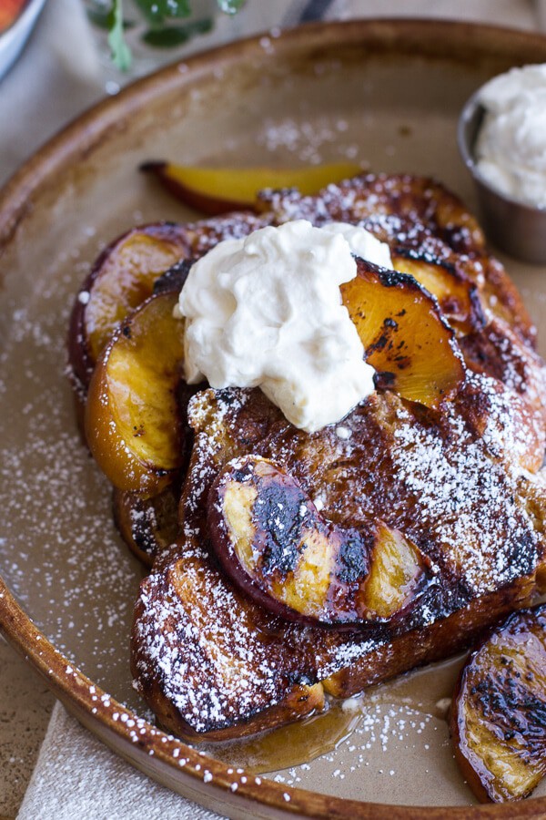 Brown Sugar Peaches and Cream Grilled French Toast | halfbakedharvest.com