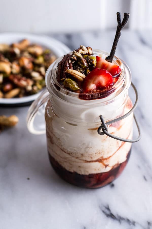 Sweet Balsamic Strawberries w-Whipped Ricotta Cream and Maple Glazed Seeded Nuts | halfbakedharvest.com