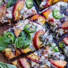 Toasted Walnut Pesto and Caramelized Nectarine Pizza w/Spicy Balsamic Drizzle.