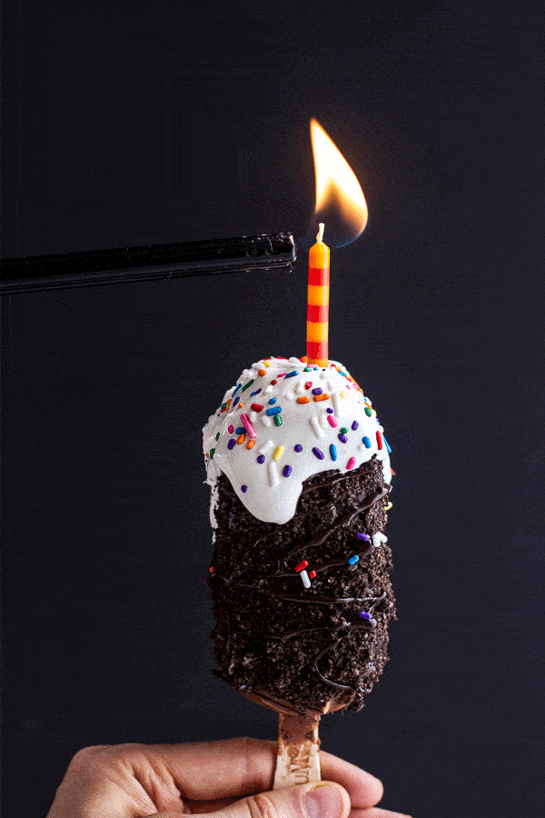 5-Ingredient Caramel Double Chocolate Birthday Ice Cream Cake Bars on a Stick | halfbakedharvest.com