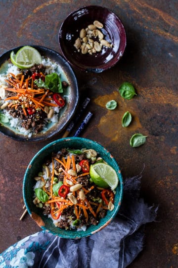 20 Minute Thai Basil Beef and Lemongrass Rice Bowls + Video