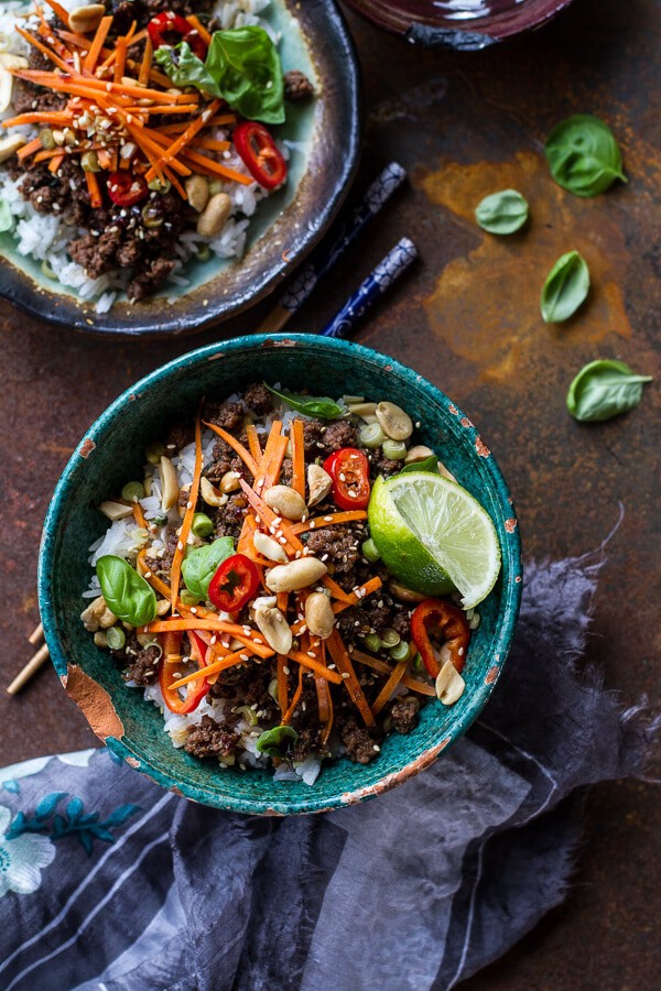 20 Minute Thai Basil Beef and Lemongrass Rice Bowls | halfbakedharvest.com @hbharvest