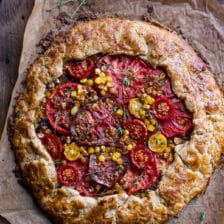 Caramelized Corn and Heirloom Tomato Galette w/Herbed Roasted Garlic Goat Cheese.
