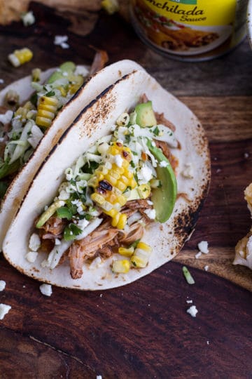 Crockpot Enchilada Pork Tacos w/Sweet Corn Slaw + Links to Inspire.