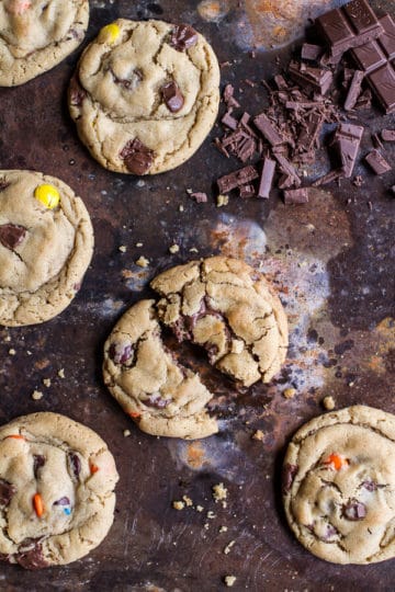 Double Trouble Chocolate Chunk Peanut Butter Honey Cookies.