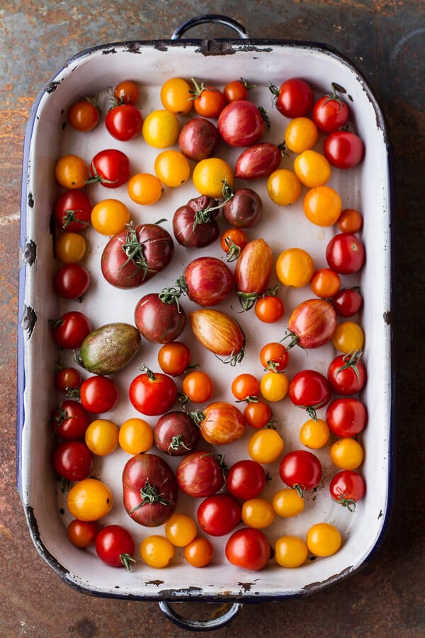 Garlic and Herb Roasted Cherry Tomato Carbonara w-Crispy Prosciutto + Burrata | halfbakedharvest.com @hbharvest