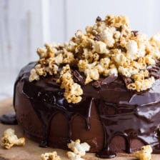 Healthier Chocolate Lovers Sweet Corn and Hazelnut Crunch Chocolate Cake w/Ganache.