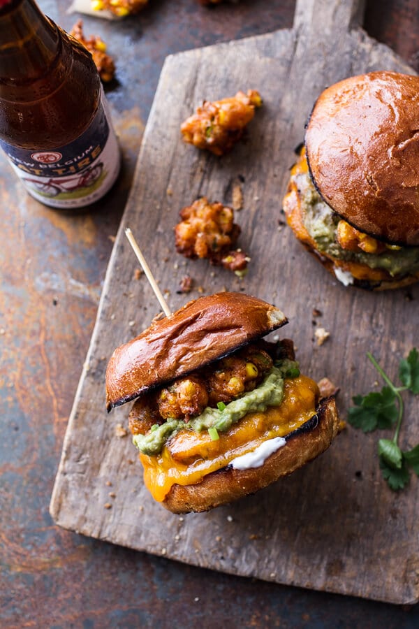Smoky Chipotle Cheddar Burgers with Mexican Street Corn Fritters | halfbakedharvest.com @hbharvest