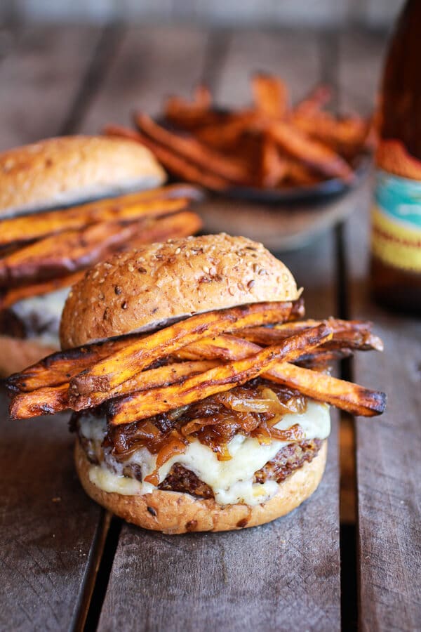 Epic-Crispy-Quinoa-Burgers-Topped-with-Sweet-Potato-Fries-Beer-Caramelized-Onions-+-Gruyere-1