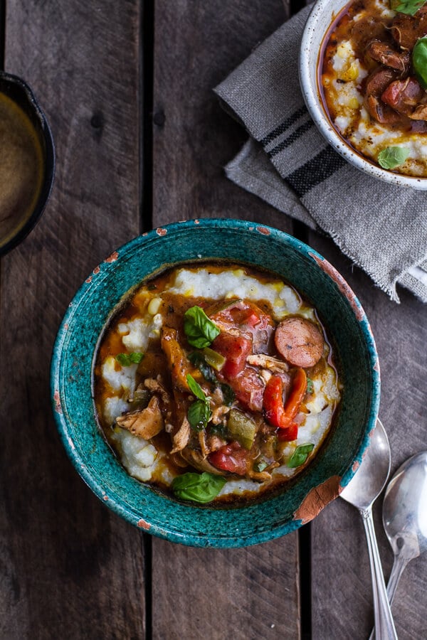 Quick Gumbo with Grilled Corn Grits + Smoky Chilied Brown Butter.-9