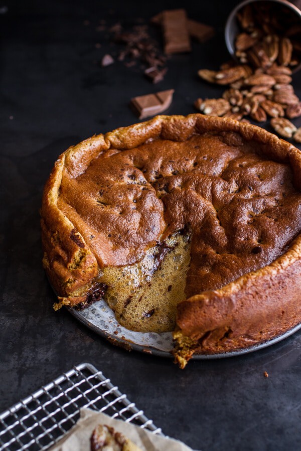 Incredibly Gooey Collapsing Chocolate Bourbon Pecan Pie Custard Cake| halfbakedharvest.com @hbharvest