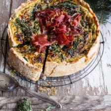 Deep Dish Spinach and Prosciutto Quiche with Toasted Sesame Crust.