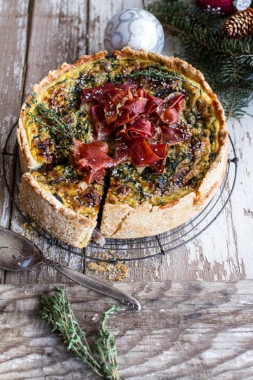 Deep Dish Spinach and Prosciutto Quiche with Toasted Sesame Crust.