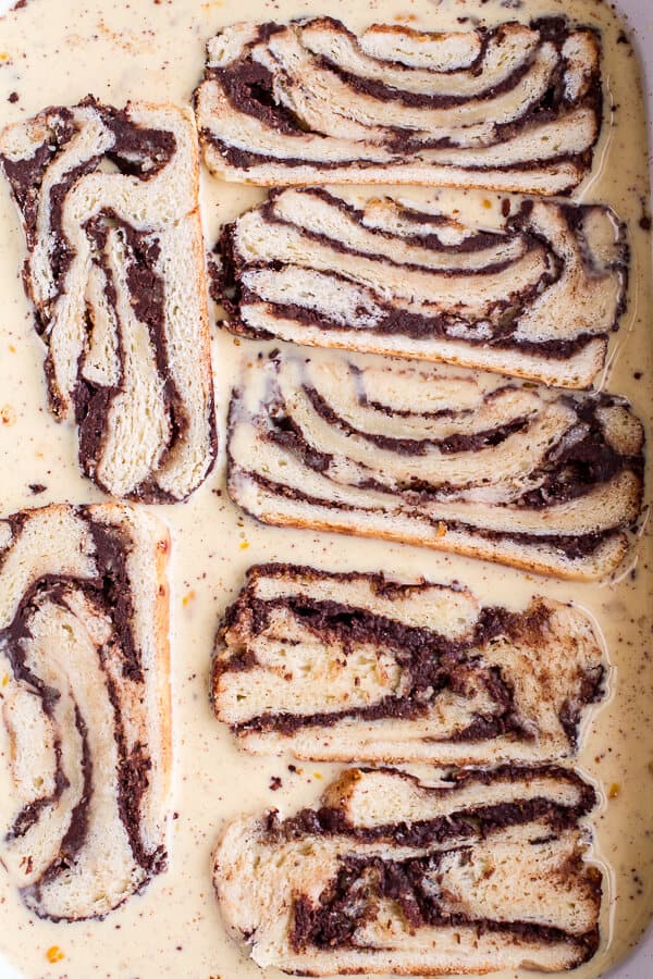 Eggnog Chocolate Marzipan Babka French Toast | halfbakedharvest.com @hbharvest