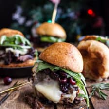 Gingery Steak and Brie Sliders with Balsamic Cranberry Sauce.