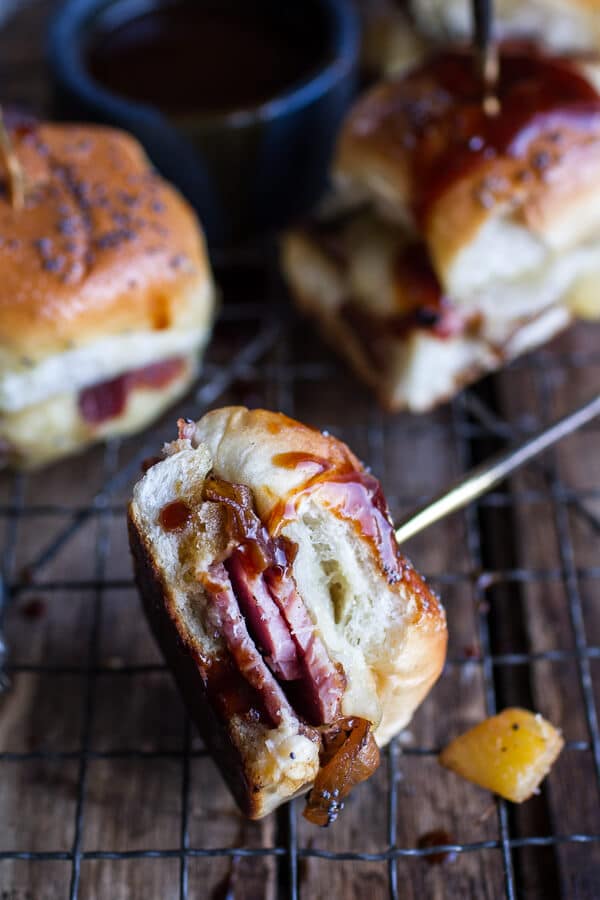 Ham and Cheese Sandwiches w/Bacon, Pineapple Caramelized Onions + Jerk BBQ Sauce | halfbakedharvest.com @hbharvest