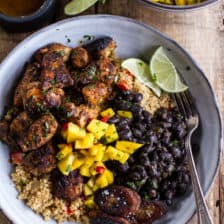 Cuban Chicken and Black Bean Quinoa Bowls with Fried Bananas.