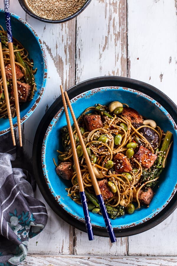 Sake and Ginger Soba Noodle Salmon Stir Fry | @hbharvest