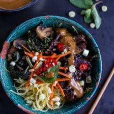 Vietnamese Lemongrass Beef and Spaghetti Squash Noodle Bowls with Peanut Sauce.