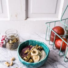 Roasted Cashew-Almond Yogurt Bowl with Stove-Top Matcha Green Tea Granola.