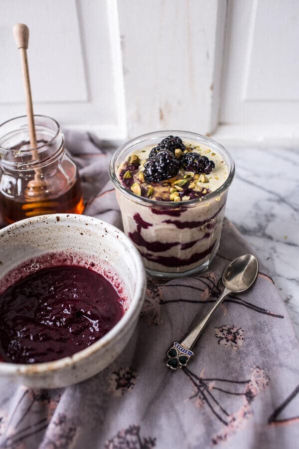 Black Tea Infused Irish Porridge with Acai Berry Ripple + Pistachio Cream | halfbakedharvest.com @hbharvest